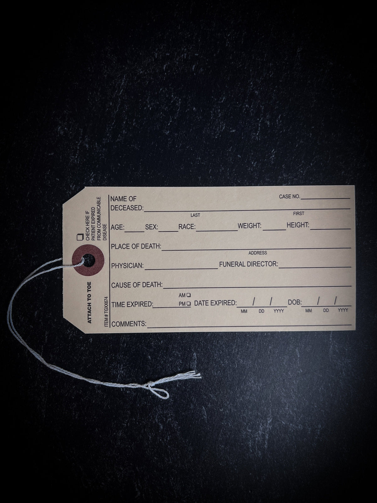 Mortuary Toe Tag