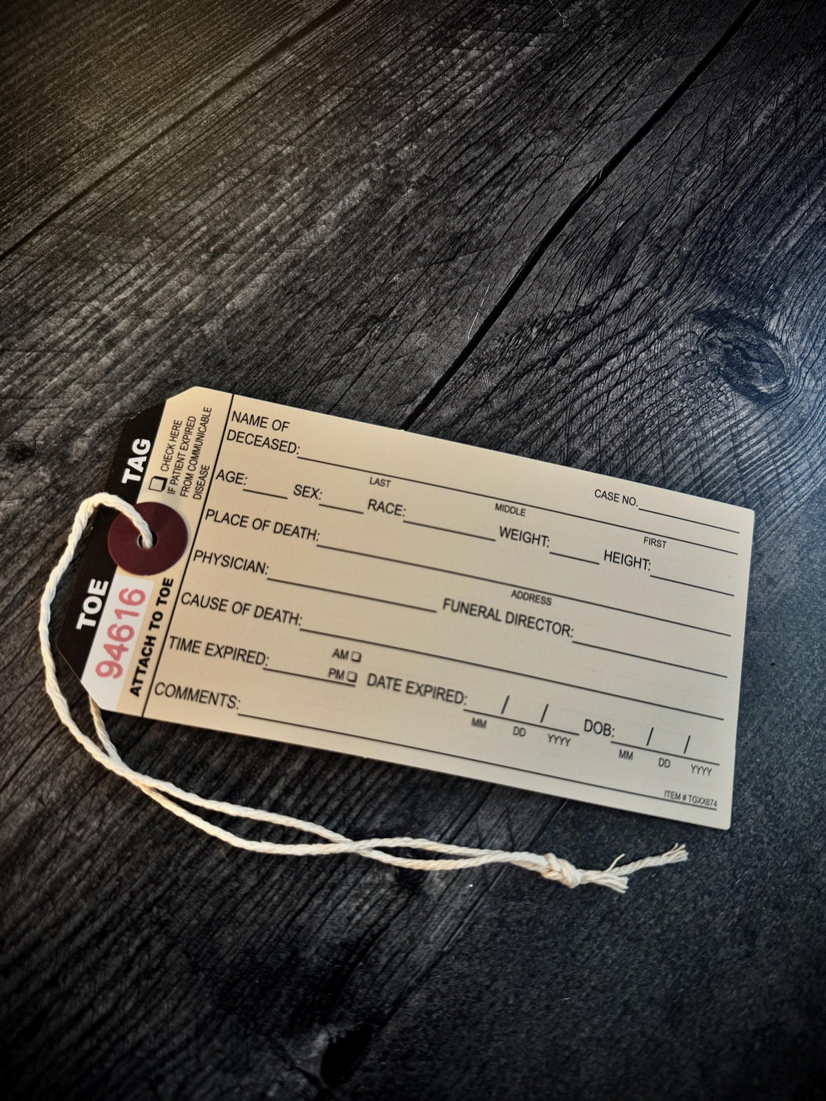Mortuary Toe Tag